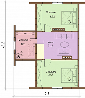 Проект одноэтажного дома из бруса с мансардным этажом и верандой / План мансардного этажа