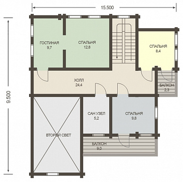 Проект дома из клееного бруса с изолированной кухней-столовой / План мансардного этажа