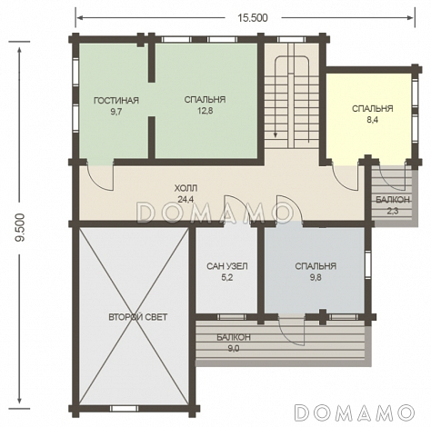 Проект дома из клееного бруса с изолированной кухней-столовой / План мансардного этажа