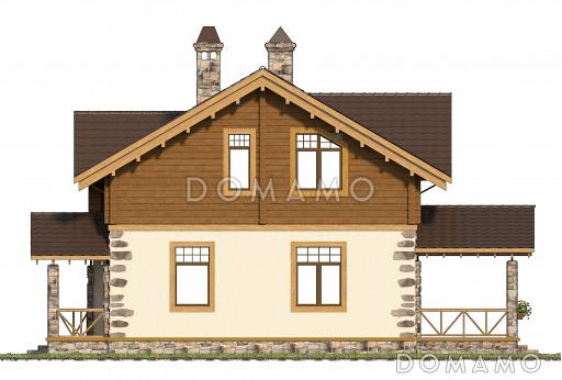 Проект коттеджа шале с террасой и балконом. / Фасад 2