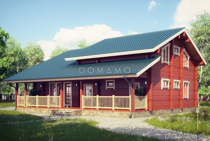Проект деревянного дома с двухуровневой крышей