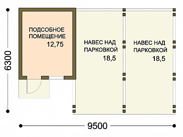 Проект навеса для двух автомобилей с хозблоком / План 1 этажа