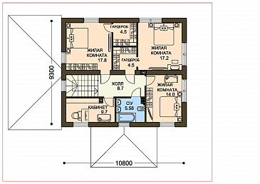 Проект двухэтажного дома с гардеробными на втором этаже / План 2 этажа