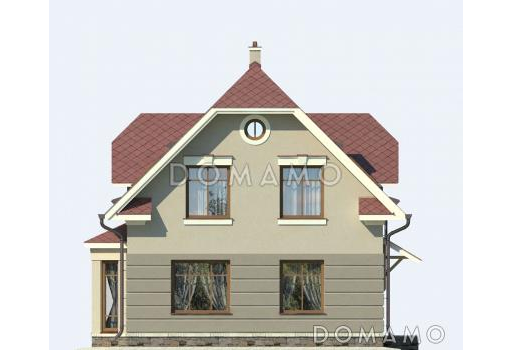 Проект дома с мансардой, крытой террасой и тремя спальными комнатами / Фасад 3