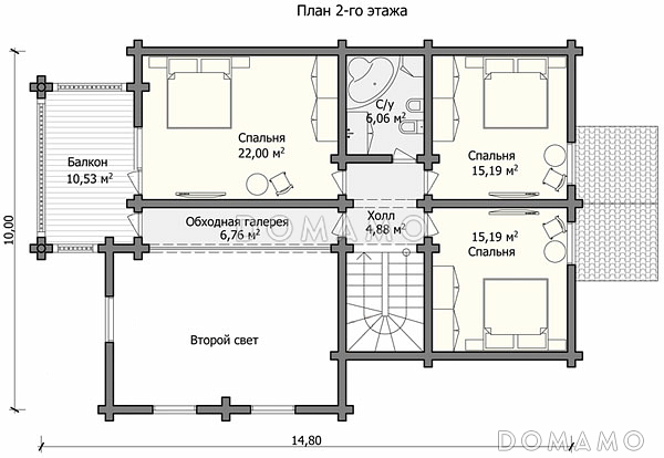 Проект дома с санузлом и просторным балконом на втором этаже / План мансардного этажа