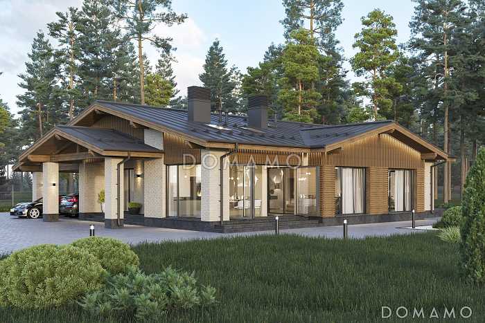 Проект дома с террасами, зоной барбекю, приватной зоной и просторной гостиной-кухней-столовой