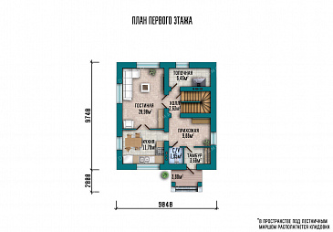 Проект компактного дома с тремя спальнями, котельной и изолированной кухней / План 1 этажа
