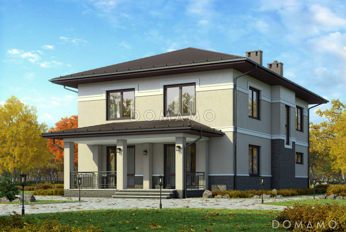 Проект двухэтажного дома с небольшой изолированной кухней