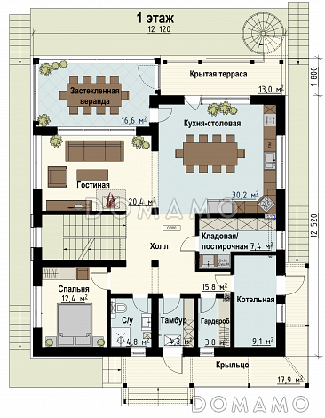Шале Тивье / План 1 этажа
