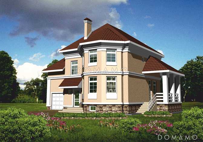 Проект четырехкомнатного коттеджа с гаражом на 1 машину