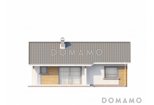 Проект небольшого одноэтажного дома из кирпича с отделённой спальной зоной / Фасад 2