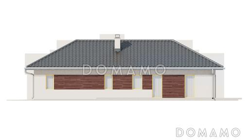 Проект одноэтажного дома из газобетона с большой террасой в угловой части дома и гаражом  / Фасад 2