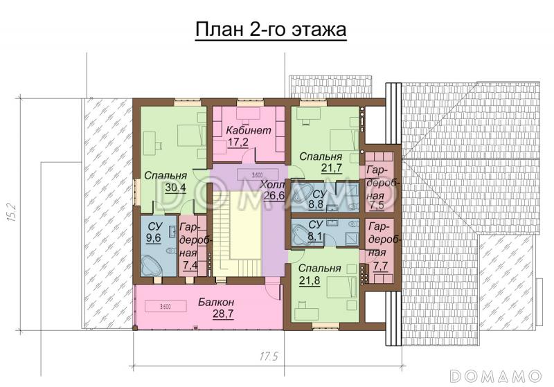Проект большого двухэтажного коттеджа с зоной отдыха и бассейном на цокольном этаже / План 2 этажа