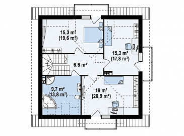Проект одноэтажного мансардного дома из газобетона с кабинетом, эркером и балконом / План мансардного этажа