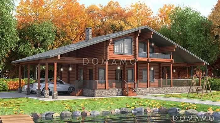 Проект дома с закрытым парковочным местом на две машины, огромной террасой и специально отведенным местом под барбекю