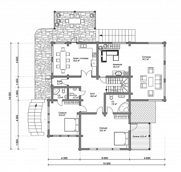 Проект дома в Альпийском стиле / План 1 этажа