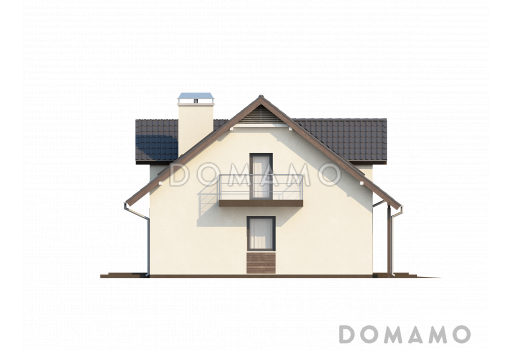 Проект одноэтажного мансардного дома из газобетона с балконом, с четырьмя спальнями и встроенным гаражом / Фасад 4