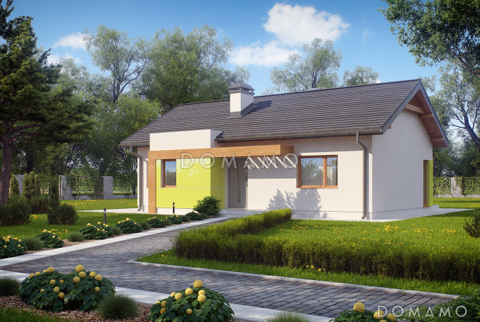 Проект компактного одноэтажного дома из газобетона с современными элементами экстерьера