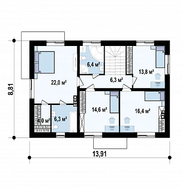 Проект двухэтажного дома из газобетона с пятью спальнями и кабинетом / План 2 этажа