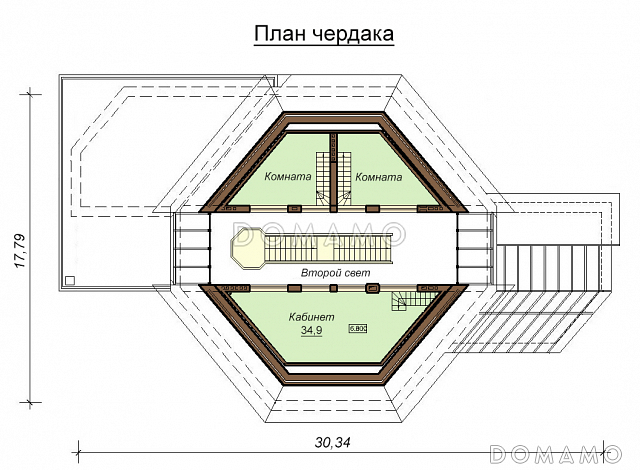 Проект двухэтажного дома с цокольным этажом, гаражом и бассейном / План мансардного этажа