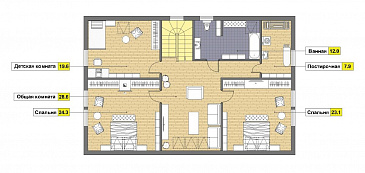 Проект каркасного дома с постирочной на мансардном этаже / План мансардного этажа