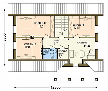 Проект коттеджа с двумя кладовыми и вытянутым крыльцом / План мансардного этажа
