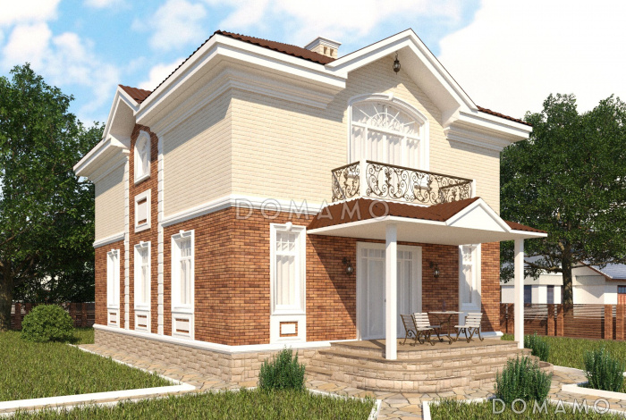 Проект двухэтажного коттеджа с террасой для узкого участка