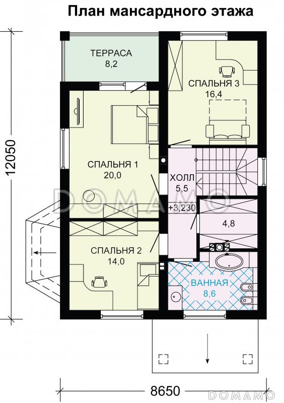 Проект дома из газобетона с двумя входами в котельную / План мансардного этажа