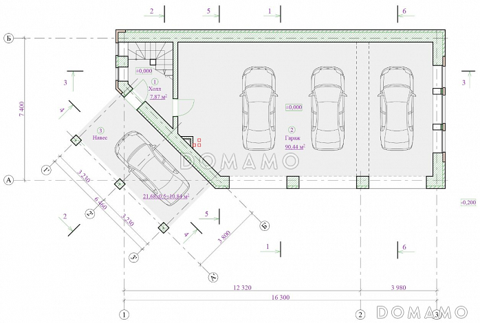 Проект гаража с мансардным жилым этажом / План 1 этажа