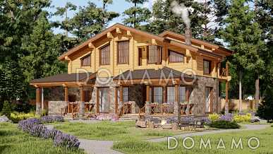 Проект двухэтажного дома из газобетона и бруса, с тремя балконами и террасой