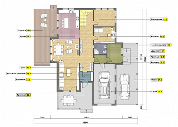 Проект каркасного дома с навесом и гаражом / План 1 этажа