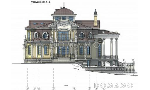 Проект парадного коттеджа с красивым холлом и террасой / Фасад 1