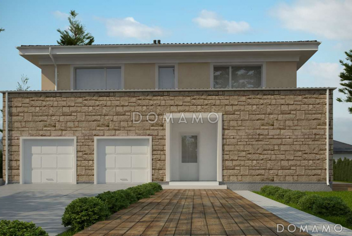 Проект просторного двухэтажного дома из кирпича с четырьмя спальнями, кабинетом, большим гаражом и тех помещением