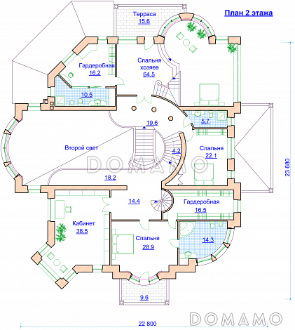 Проект романтичного коттеджа с гаражом и башенкой / План 2 этажа