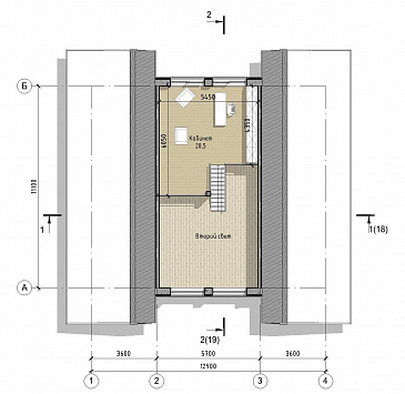 Проект дома с 3 спальнями, кабинетом на мансарде и вторым светом в кухне-столовой / План мансардного этажа