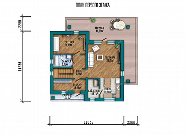 Проект дома с мансардой и террасой в современном стиле / План 1 этажа