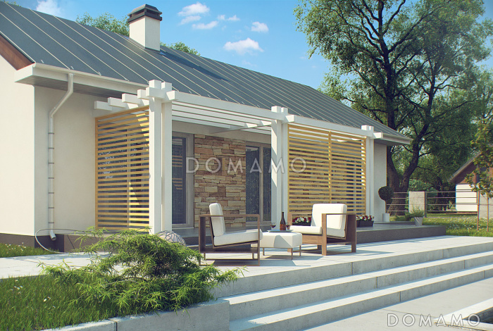 Проект простого компактного одноэтажного дома из газобетона с тремя спальнями