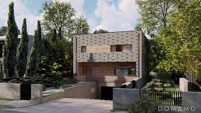 Проект дома с подземным гаражом, кабинетом, светлой дневной зоной, спальнями на втором этаже с гардеробными