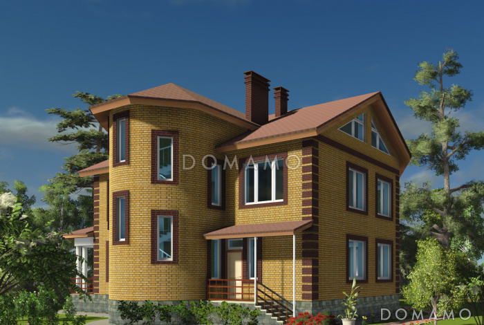 Проект  двухэтажного коттеджа с мансардой, бассейном и кинотеатром