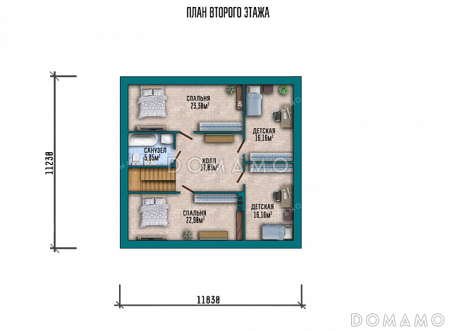 Проект дома с мансардой и террасой в современном стиле / План мансардного этажа