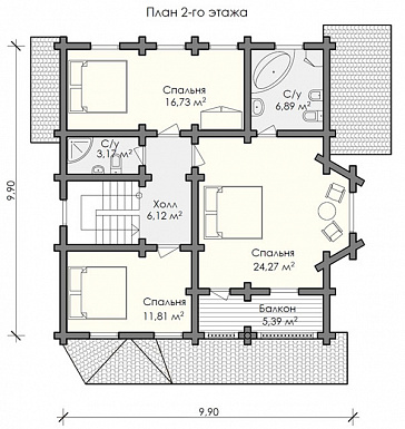 Проект красивого двухэтажного дома с хорошей планировкой / План мансардного этажа