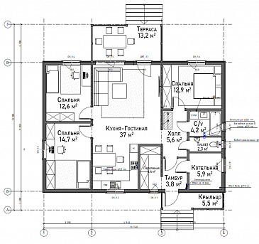 Каркасный дом "Каспер" / План 1 этажа