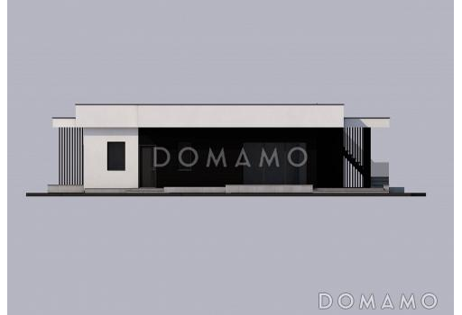 Проект одноэтажного просторного дома в стиле хай-тек с эксплуатируемой кровлей и просторной террасой / Фасад 4