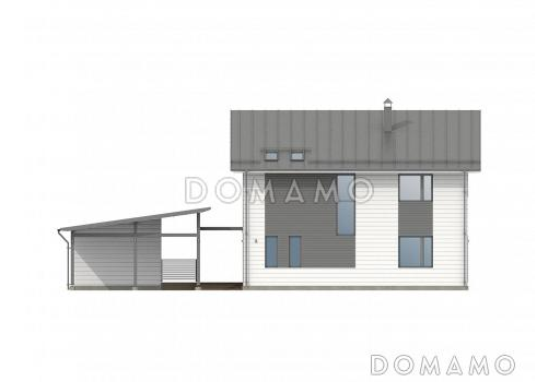 Проект каркасного дома с хозяйственной пристройкой и навесом на две машины / Фасад 2