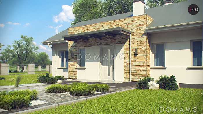 Проект простого компактного одноэтажного дома из кирпича с тремя спальнями