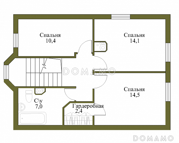 Проект экономичного каркасного коттеджа с увеличенной площадью. / План мансардного этажа