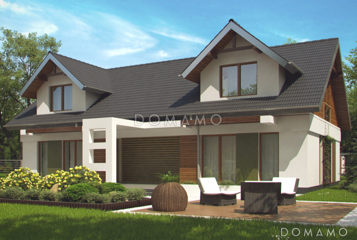 Проект одноэтажного двухквартирного дома из кирпича с мансардным этажом и общим входом