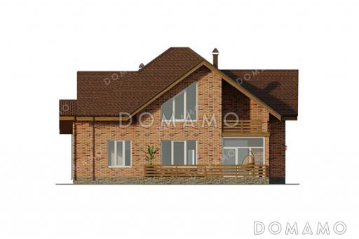 Проект дома с мастер-спальней, постирочной, двумя балконами, верандой и террасой / Фасад 3