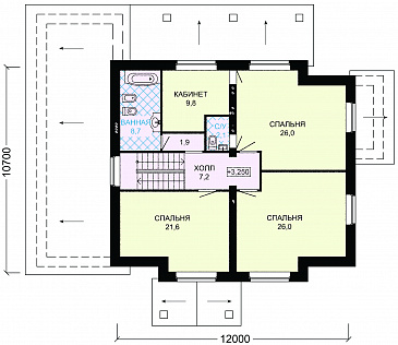 Проект двухэтажного дома с гаражом и небольшой сауной / План мансардного этажа