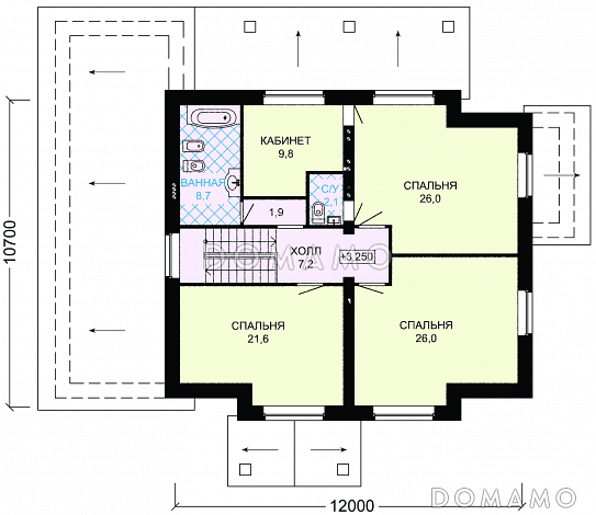 Проект двухэтажного дома с гаражом и небольшой сауной / План мансардного этажа